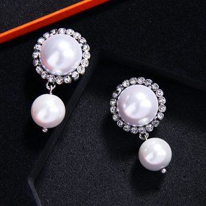 Pearl Pendant Crystal Statement Earrings